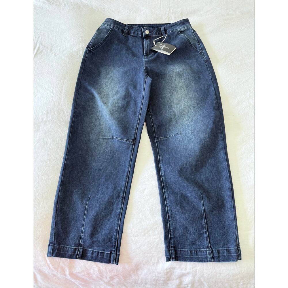 Flamingals | SZ M (28-29) | Barrel Jeans Dark Wash Stretch Crop Relaxed | NWT